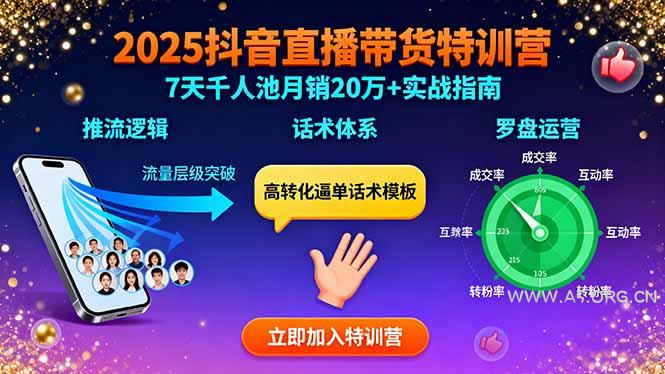 2025抖音直播带货特训：推流逻辑、话术体系、罗盘运营,7天千人池月销20万+-小红泡
