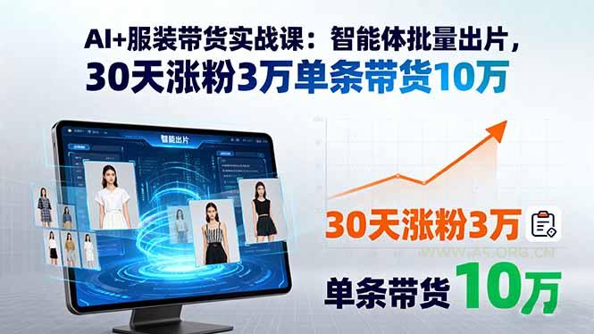 AI+服装带货实战课：智能体批量出片，30天涨粉3万单条带货10万-小红泡