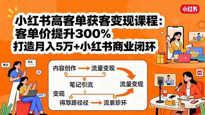 小红书高客单获客变现课程：客单价提升300%，打造月入10万+小红书商业闭环-小红泡
